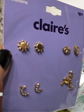 Claire's Gold Sun, Moon & Star Stud Earring Set -brand new in bag